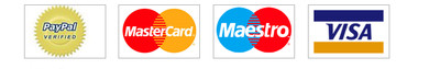 PayPal, MasterCard, Maestro, Visa